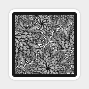 Floral Mandala Collision - Black and White - Digitally Illustrated Flower Pattern for Home Decor, Clothing Fabric, Curtains, Bedding, Pillows, Upholstery, Phone Cases and Stationary Magnet