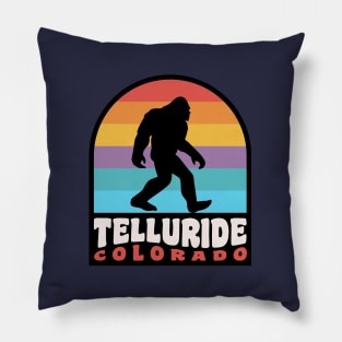 Telluride Colorado Bigfoot Sasquatch Retro Sunset Pillow