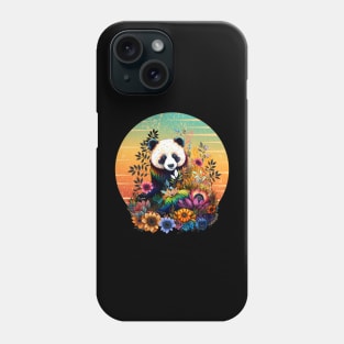 Colorful funny Panda with Sunset, floral tattoo, panda bear rainbow color, colored Phone Case