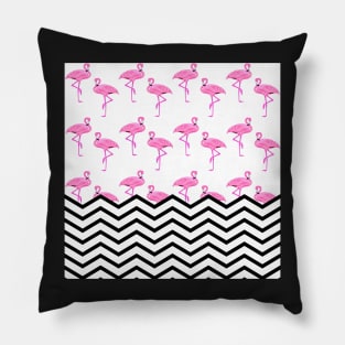 Pink Flamingos Pattern with Chevron Stripes Pillow