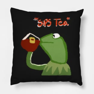 Kermit the frog drinking tea Merch Pillow