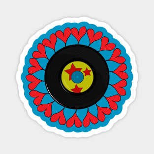 Vinyl love, A pretty, cute, beautiful design with vinyl record surrounded with red hearts. Magnet