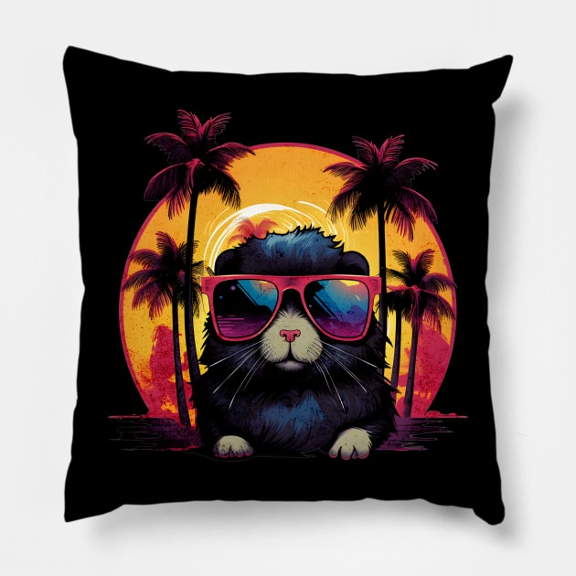 Retro Wave Black Hamster Shirt Pillow by Miami Neon Designs