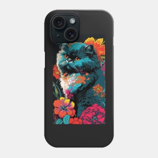 Persian Cat Vibrant Tropical Flower Tall Retro Vintage Digital Pop Art Portrait 4 Phone Case