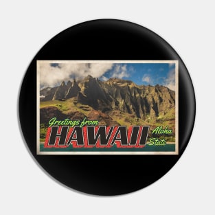 Greetings from Hawaii - Vintage Travel Postcard Design Pin