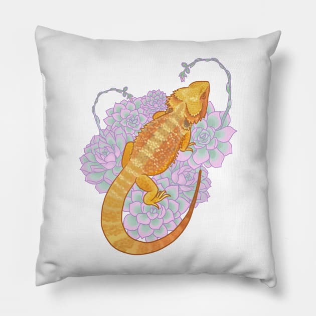 Bearded Dragon and Echeveria Pillow by starrypaige