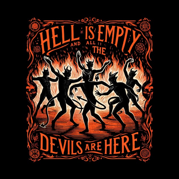 Hell is Empty  - Gothic Woodcut - Shakespeare Quote by QuirkyInk