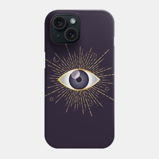 Violet Purple Evil Eye Gold Eyelashes Sun Moon Star Nazar Mati Talisman Phone Case