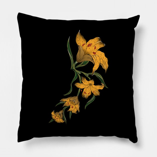 Yellow Lilies Pillow by Floral Botanic