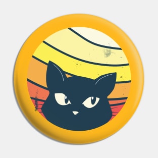 vintage cat with retro sunset Pin