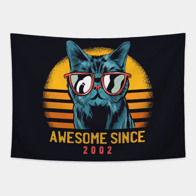 Retro Cool Cat Awesome Since 2002 // Awesome Cattitude Cat Lover Tapestry by Now Boarding