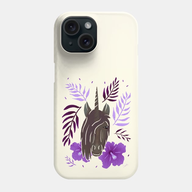 Unicorn and Hibiscus Flowers Pink Phone Case by OneL Design