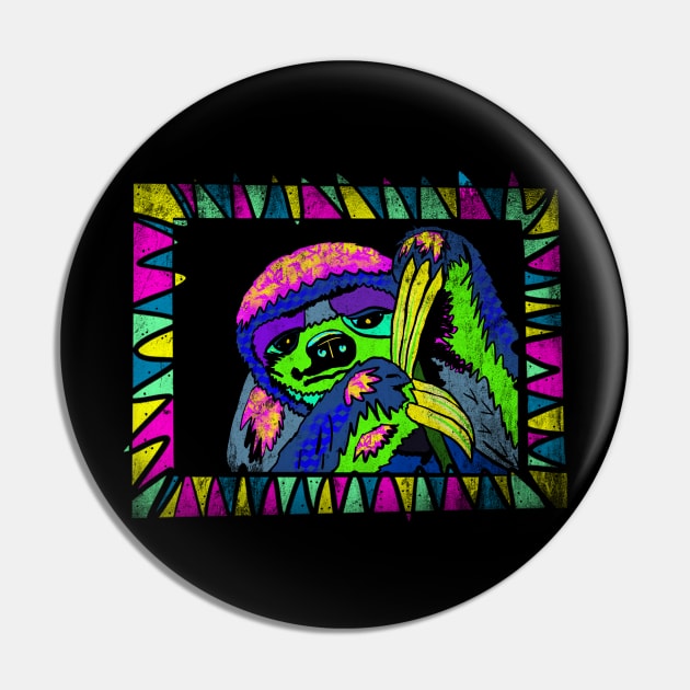 Sloth 90s Retro Pop Culture Distressed Design, Love Sloths, Sloth Gifts, Neon, Vintage Style Pin by joannejgg