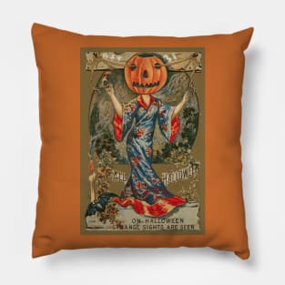 Vintage Look for Halloween - Exotic Lady with a Pumpkin Head Pillow