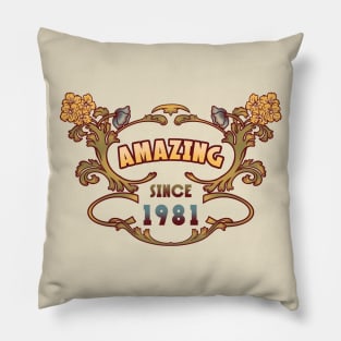 AMAZING SINCE 1981 art nouveau vintage retro 80s Pillow