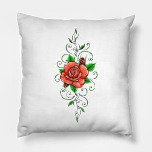 Colored Roses Flower Tattoo in Engraving Style Pillow