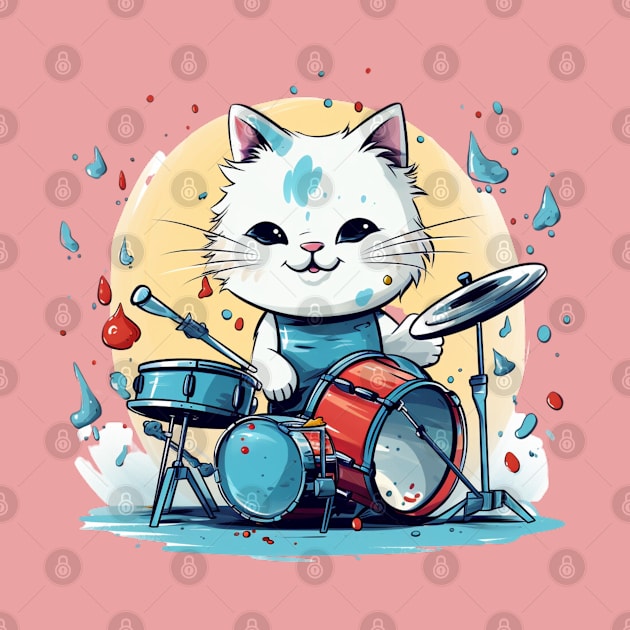 Adorable Kawaii Kitten playing on Drums by NatashaCuteShop