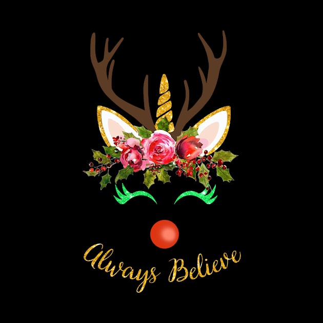 Always Believe T-Shirt Christmas Unicorn by TeeSky