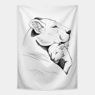 Lion Mother and Cub Sketch Tapestry