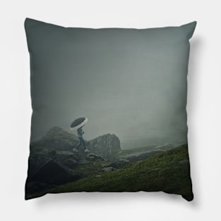 foggy mountains wanderer Pillow