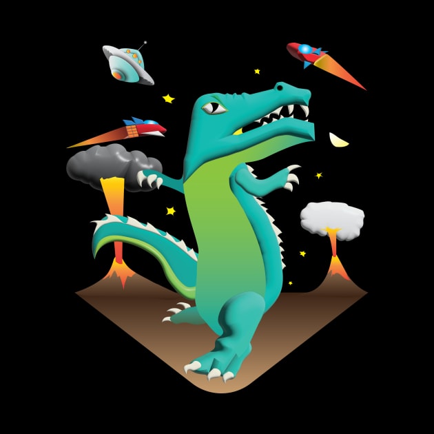 Space Dinosaur Versus UFO by riomarcos