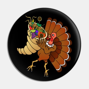 Turkey with Cornucopia Harvest Bouquet Pin