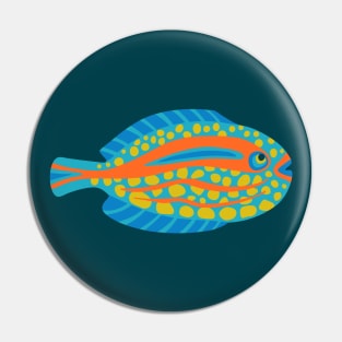 TROPICAL ZONE SINGLE SPOTTED FISH Coral Reef Undersea Ocean Sea Creatures in Bright Multi-Colours on Dark Teal Blue - UnBlink Studio by Jackie Tahara Pin