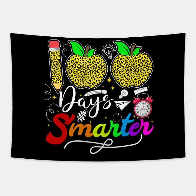 Cute 100th Day Of School 100 Days Smarter Leopard Rainbow Boys Girls Tapestry by uglygiftideas