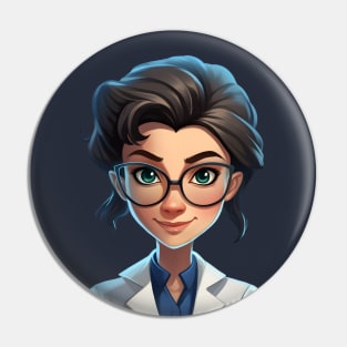Cartoon Style Portrait - Woman Doctor/Scientist/Lab Worker Pin