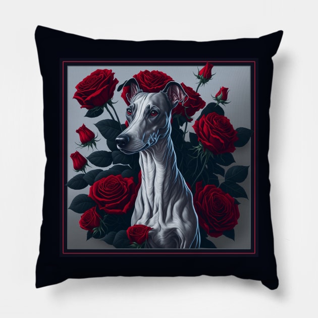 Whippet red roses 2 Pillow by xlhombat