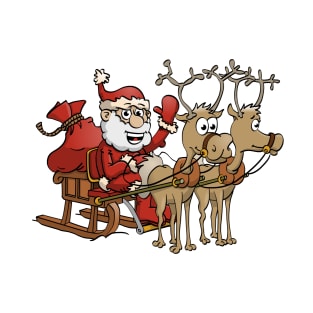 Santa Claus sitting in his sledge with two reindeers. T-Shirt