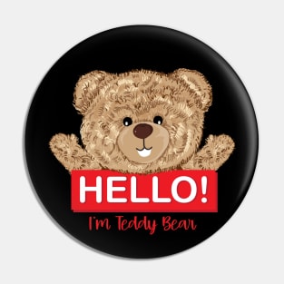 Hello with teddy bear typography design Pin