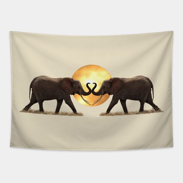 Elephants with Sun in Africa Tapestry by T-SHIRTS UND MEHR