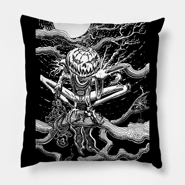 pumpkin head Jack o lantern scarecrow Halloween Pillow by Moonjelly88