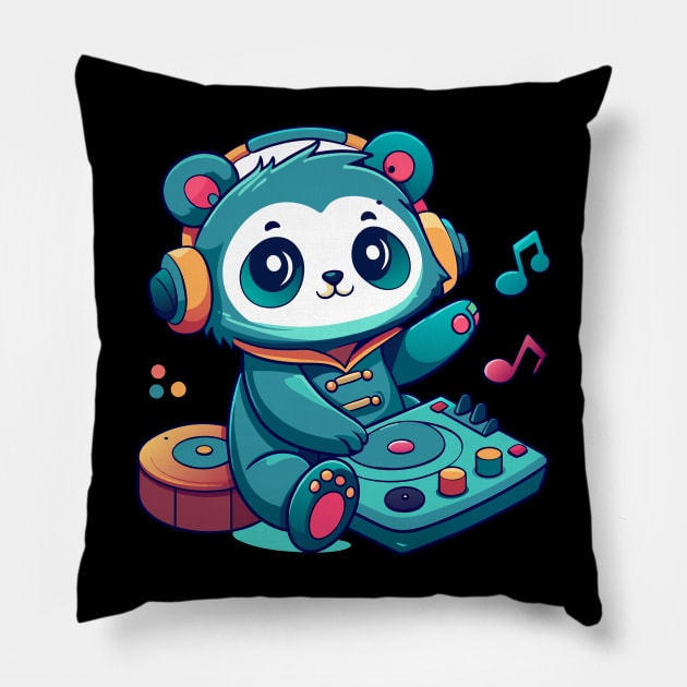 cute panda playing dj music Pillow by Shapwac12