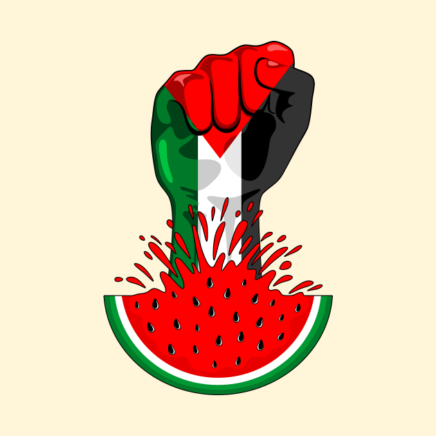 Palestine Flag on Revolution Fist Symbol of freedom coming out from a Watermelon by BluedarkArt