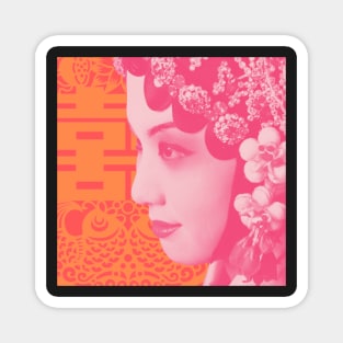 Chinese Opera Star Blush Pink with Orange Double Happiness Symbol- Hong Kong Retro Magnet