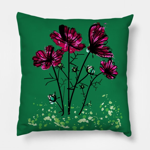 Pink cosmos flowers Pillow by CindyS
