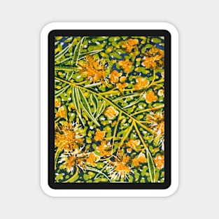 Wattle. a multicolour reduction Linocut by Geoff Hargraves Magnet