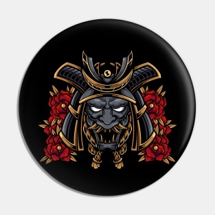 Samurai Oni Mask Illustration Pin