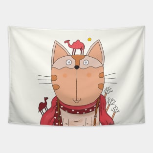 Cat Goof Portrait Bedouin with Pet Camels Tapestry