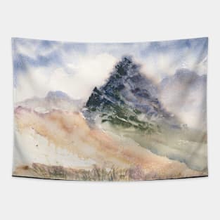 Tundra Mountain Watercolor Painting Tapestry