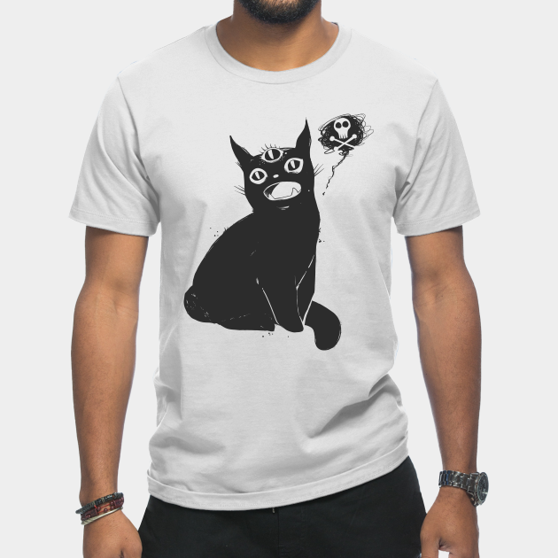 Disover Black Cat With Third Eye, Skull And Cross Bones, Weird Kitty - Black Cat - T-Shirt