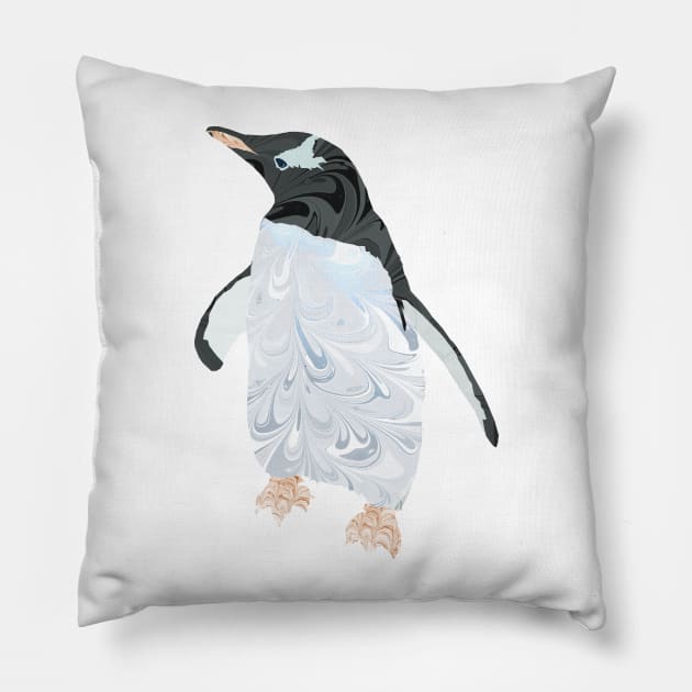 Marbled Paper Gentoo Penguin Pillow by MarbleCloud