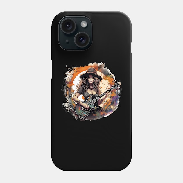 Eerie Elegance: Seductive Guitarist Witch Phone Case by Iron Creek