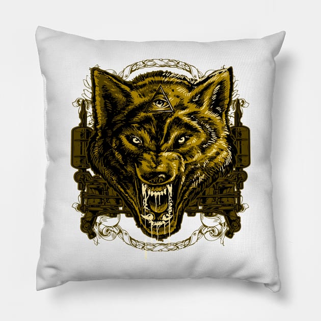 Wolf head eye of the Illuminatis Pillow by Shadowbyte91