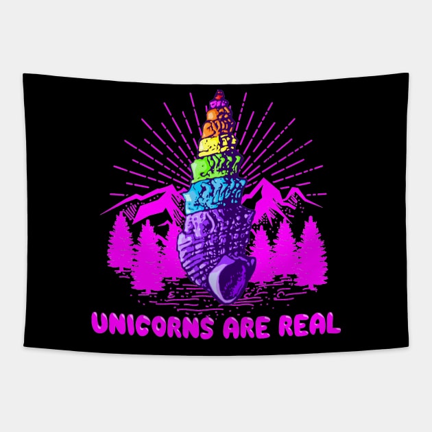 Unicorns are real, camping ed. Tapestry by Spacecoincoin