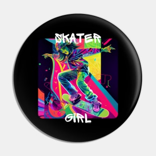 Skater Girl - cool girl skates on the street 2 Pin