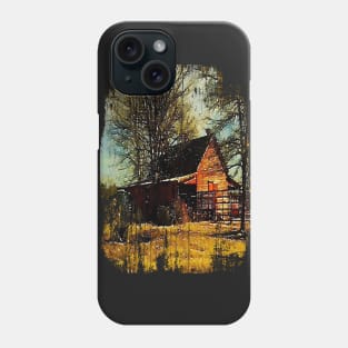 watercolor landscape Autumn western country farmhouse red barn Phone Case