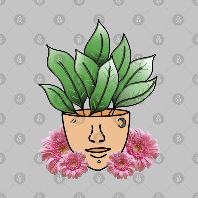 Dumb Cane Tropical House Plant with Pink Gerber Daisys by Tenpmcreations